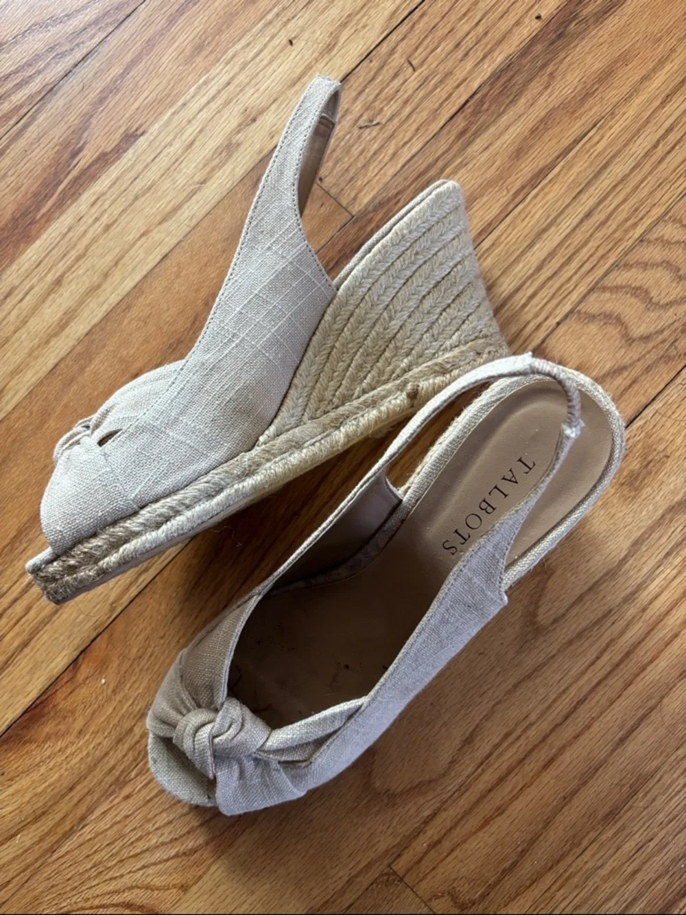 Talbots Beige Knot-Front Slingback espadrille wedges sz 8